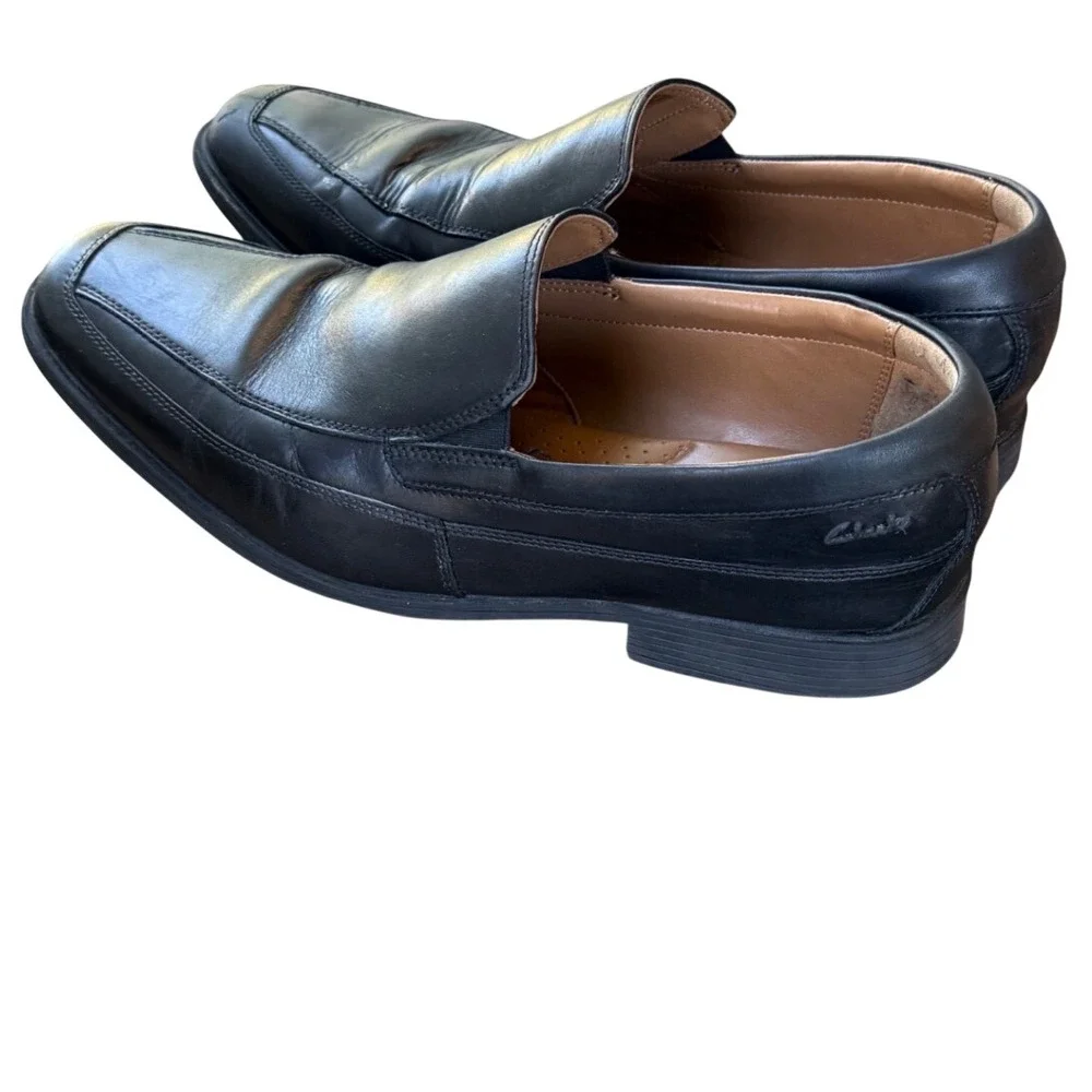 Clarks Collection Loafers Mens 10.5 Black Good Leather Square Toe Slip On Shoes